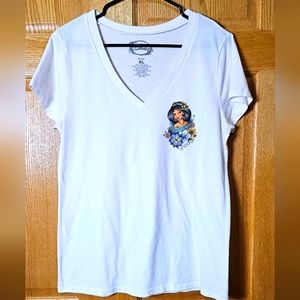 Disney Princess Jasmine! V-neck white tee, Womans XL, Aladdin.